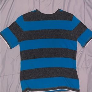 blue and grey stripped shirt